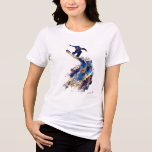 Camiseta Snowboarder Abstrato   Ação Aquarela Tinta Fluida