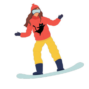 Camiseta Snowboarder com uma Jaqueta de Gato