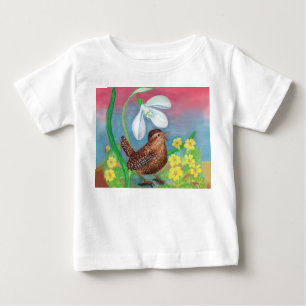 Camiseta Snowdrop e wren bird convocam o primavera