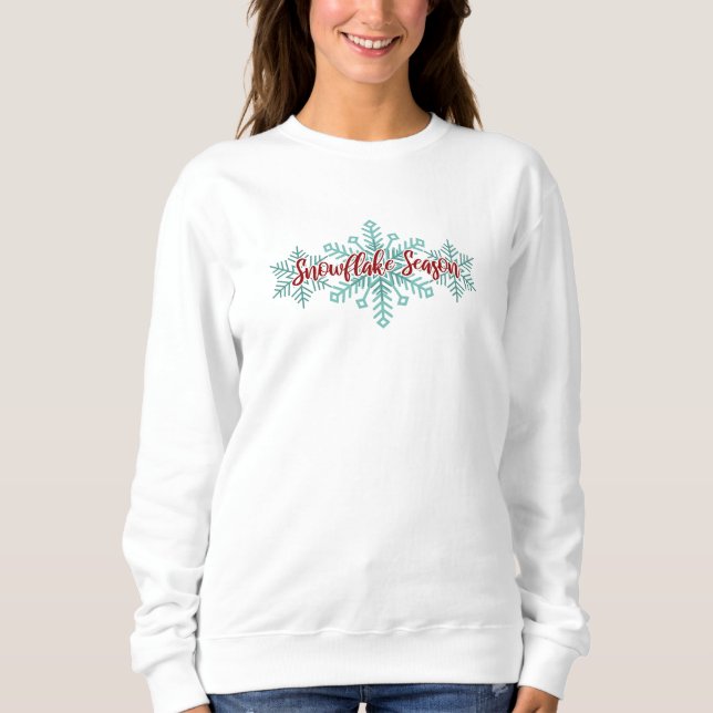 Camiseta Snowflake Season Winter Script Teal Christmas (Frente)