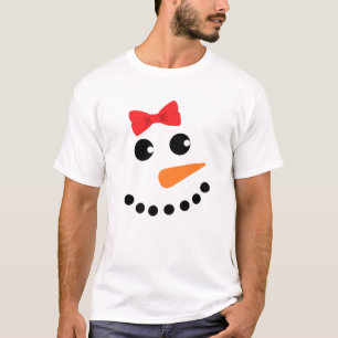 Camiseta Snowgirl Costume Red Bow Girl Snowman Face Matchin