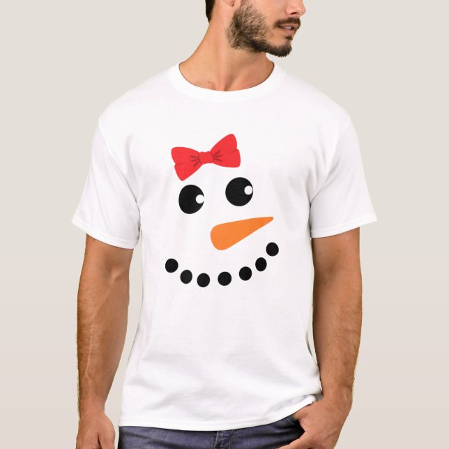 Camiseta Snowgirl Costume Red Bow Girl Snowman Face Matchin (Frente)
