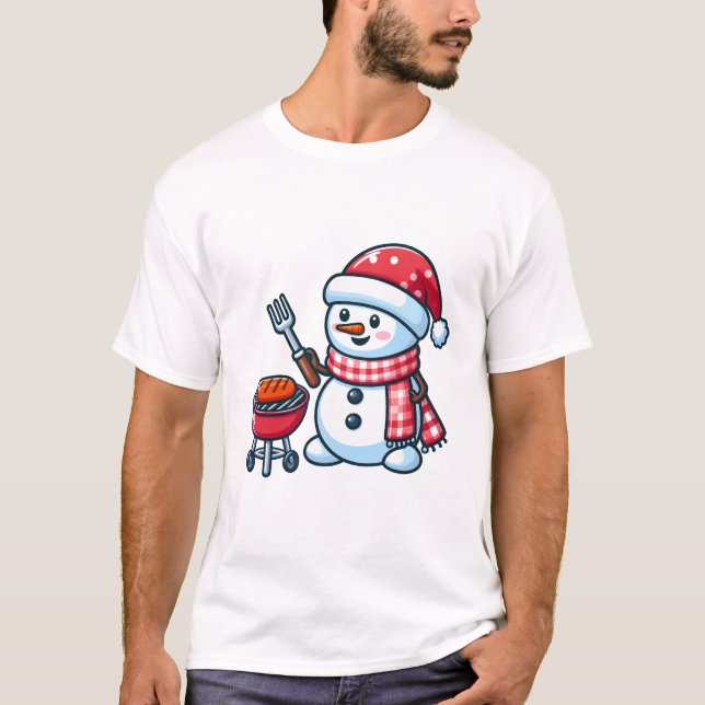 Camiseta Snowman Barbeque Cartoon (Frente)