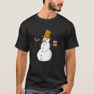 Camiseta Snowman Bebendo Whiskey E Fumar Um Cigarro