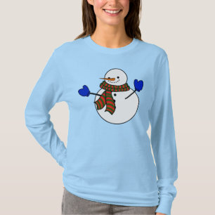 Camiseta Snowman Blue Mittens Natal