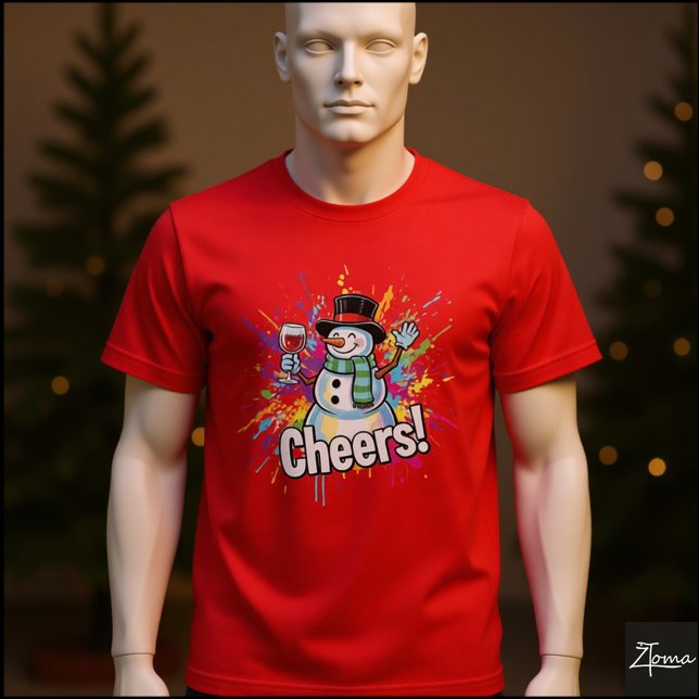 Camiseta Snowman Cheers Wine Paint Splatter Art (Criador carregado)