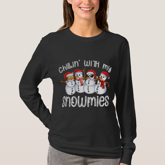Camiseta Snowman Christmas Chillin With My Snowmies Ugly Gi (Frente)