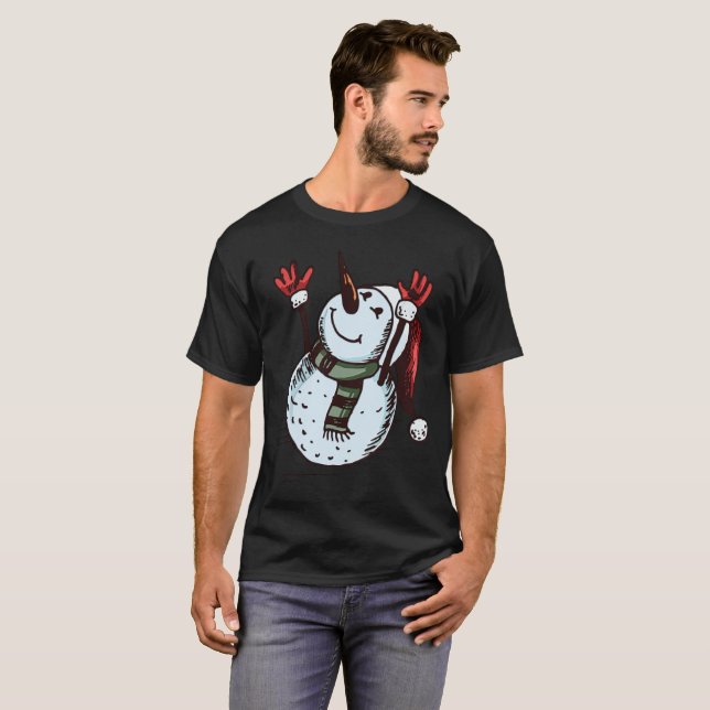 Camiseta Snowman Com Papai Noel - Nariz De Cenoura - Scarf  (Frente Completa)