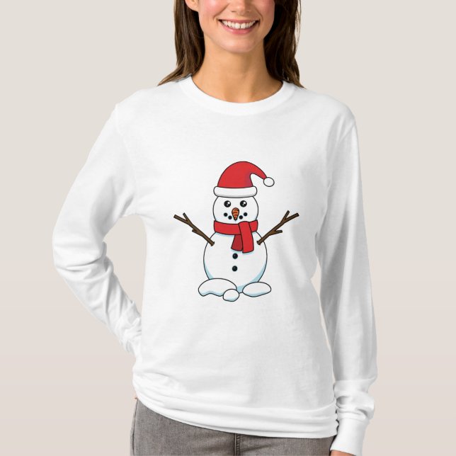 Camiseta Snowman com Red Bonnet e Scarf (Frente)