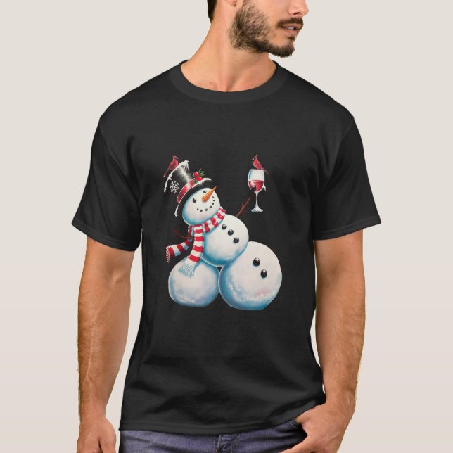 Camiseta Snowman Com Vinho De Natal Engraçado Presente De N (Frente)