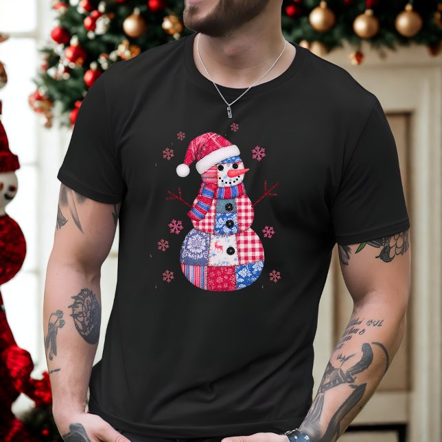 Camiseta Snowman de Natal com retalhos de neve (Criador carregado)