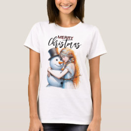 Camiseta Snowman De Natal E Uma Rapariga
