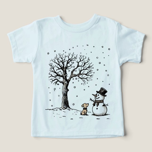 Camiseta Snowman & Dog: Amizade de inverno (Design frontal)