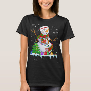 Camiseta Snowman Enfermeira Natal Luzes Xmas Árvore Snowman