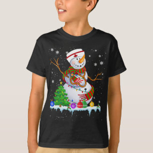 Camiseta Snowman Enfermeira Natal Luzes Xmas Árvore Snowman