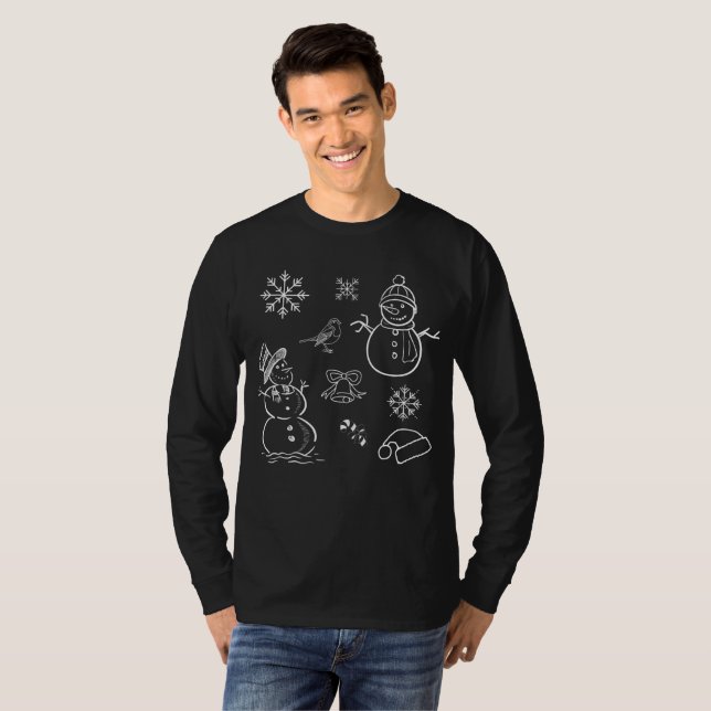 Camiseta Snowman Engraçado Negro e Branco (Frente Completa)