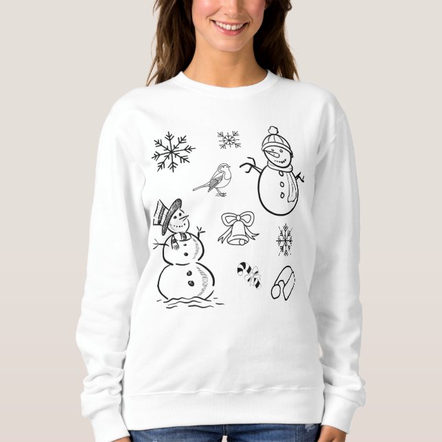 Camiseta Snowman Engraçado Negro e Branco (Frente)