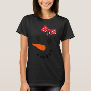 Camiseta Snowman Face Com Carrot Nose Nose Gir Arco Vermelh