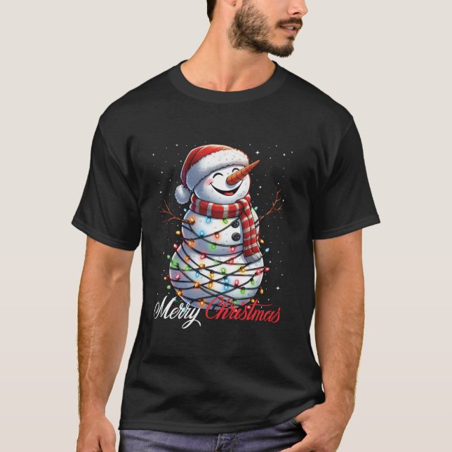 Camiseta Snowman Feliz Natal Luz Santa Hat Neve (Frente)
