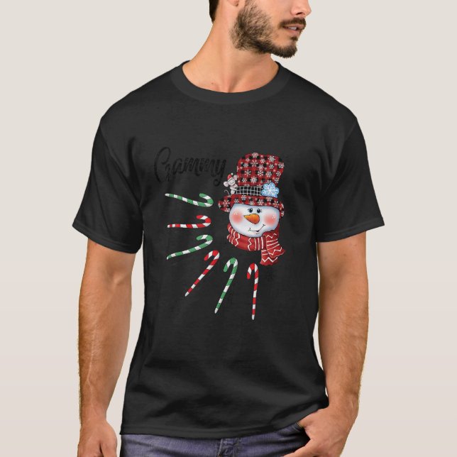 Camiseta Snowman Gammy Candy Cane Red Xadrez presentes de N (Frente)