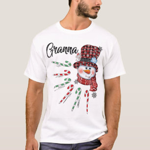 Camiseta Snowman Granna Candy Cane Xadrez Vermelha Natal