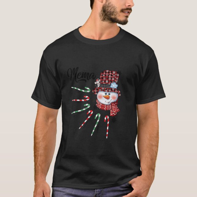 Camiseta Snowman Mema Candy Cane Red Xadrez presentes de Na (Frente)