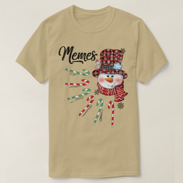 Camiseta Snowman Memes Candy Cane Red Xadrez presentes de N (Frente do Design)