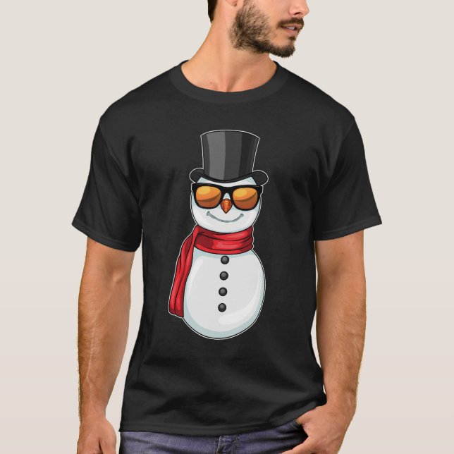 Camiseta Snowman Natal Óculos de sol (Frente)