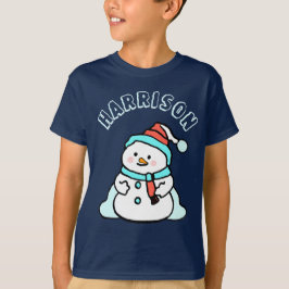 Camiseta Snowman Nome Personalizado Boas Marinho Natal