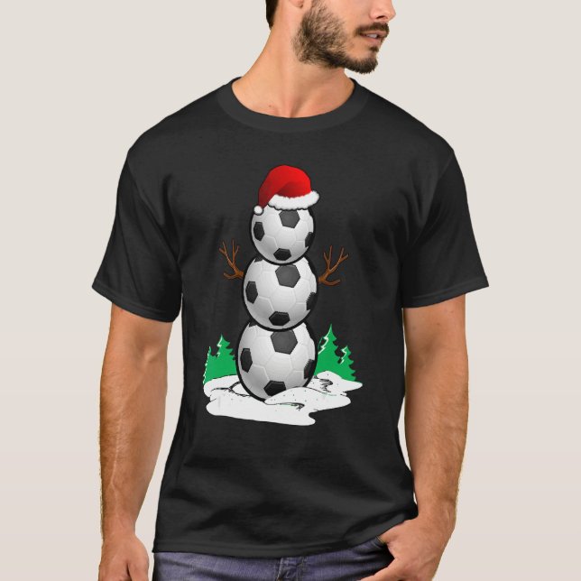 Camiseta Snowman Soccer Ball Santa Hat Christmas Pajama Xma (Frente)