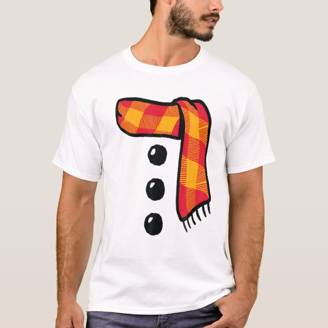 Camiseta Snowman Winter Three Black Buttons Scarf Costume (Frente)