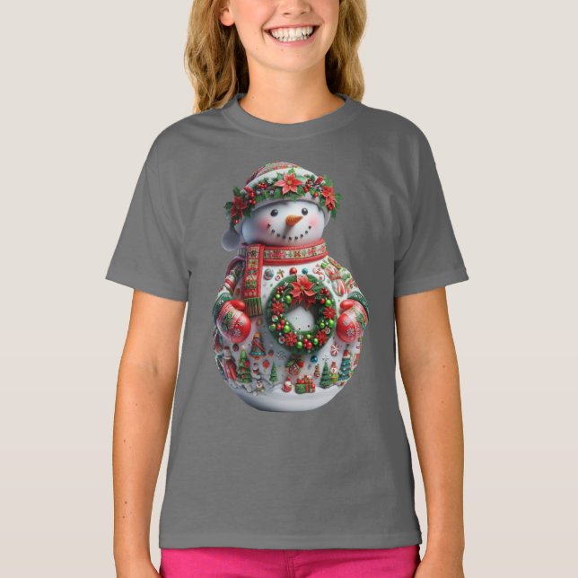 Camiseta  Snowman with Christmas Wreath, Christmas, Author  (Frente)