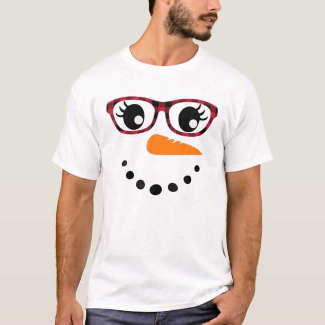 Camiseta Snowmans Rostos Cenouras Olhais Narizes Vidro Leop (Frente)
