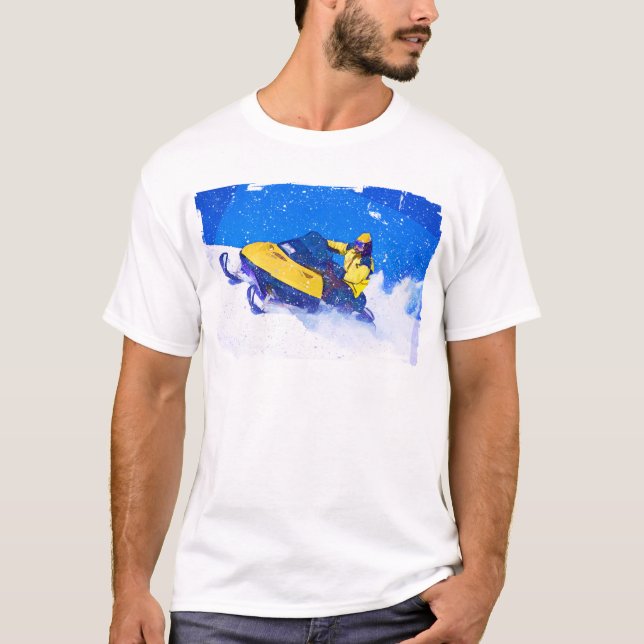 Camiseta Snowmobile amarelo no blizzard (Frente)