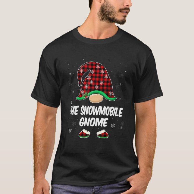 Camiseta Snowmobile Gnome Buffalo Plaid Matching Family Chr (Frente)