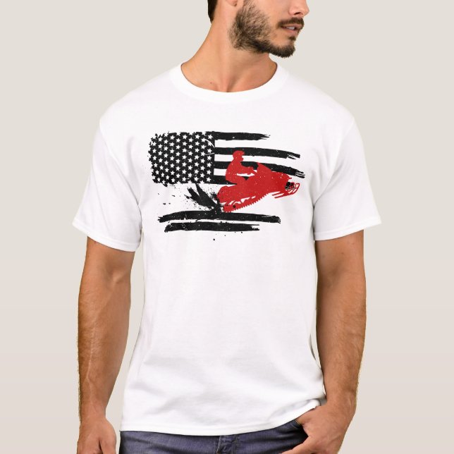 Camiseta Snowmobile USA Flag Patriótico Winter Sports Retro (Frente)