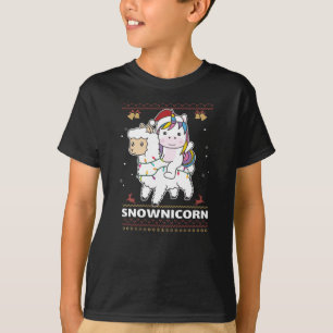 Camiseta Snownicorn Unicorn Lama Natal Animais de inverno