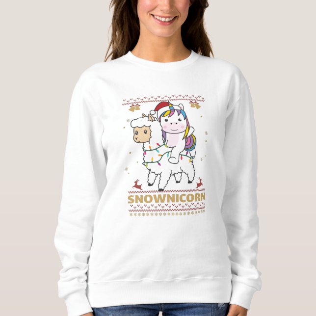 Camiseta Snownicorn Unicorn Lama Natal Animais de inverno (Frente)