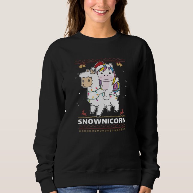 Camiseta Snownicorn Unicorn Lama Natal Animais de inverno (Frente)