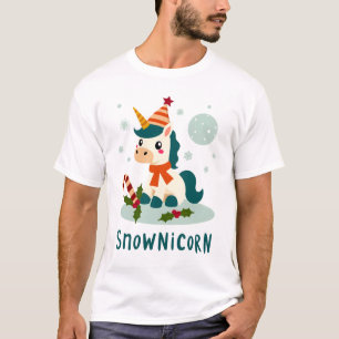 Camiseta Snownicorn Unicórnio Bonito Homem de Neve Natal Me