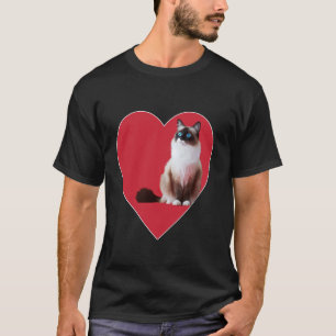 Camiseta Snowshoe Cat Dia de os namorados Coração Vermelha