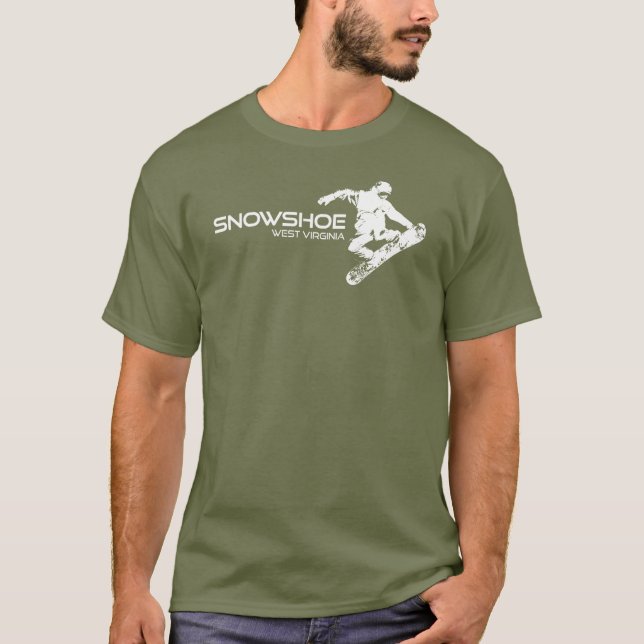 Camiseta Snowshoe Mountain West Virginia Snowboarder (Frente)