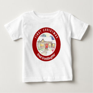 Camiseta Snowy Cottage Primeiro Círculo Vermelho Natal