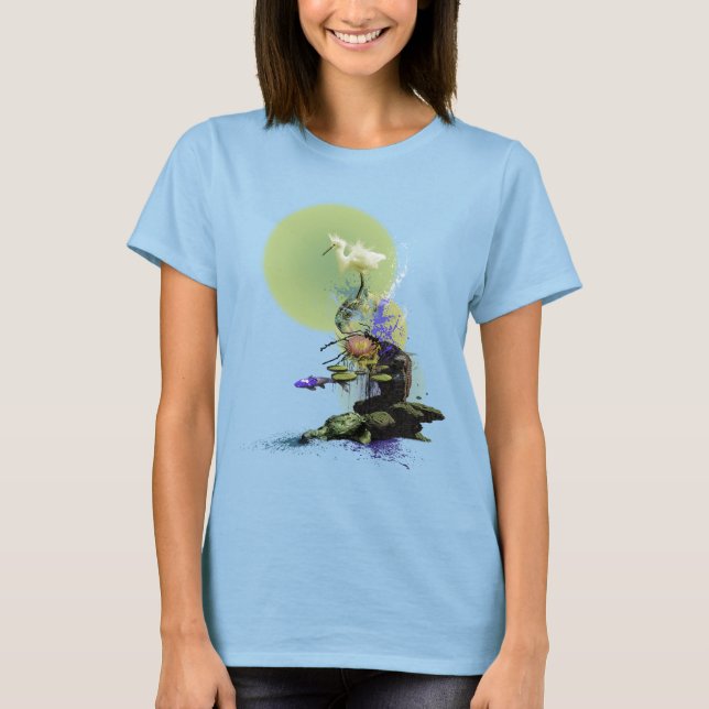 CAMISETA SNOWY EGRET KOI FISH POND SERENITY (Frente)