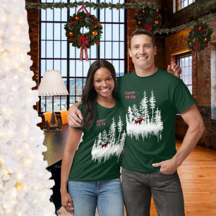 Camiseta Snowy Forest Trees Buffalo Xadrez Stag Happy Ho Ho