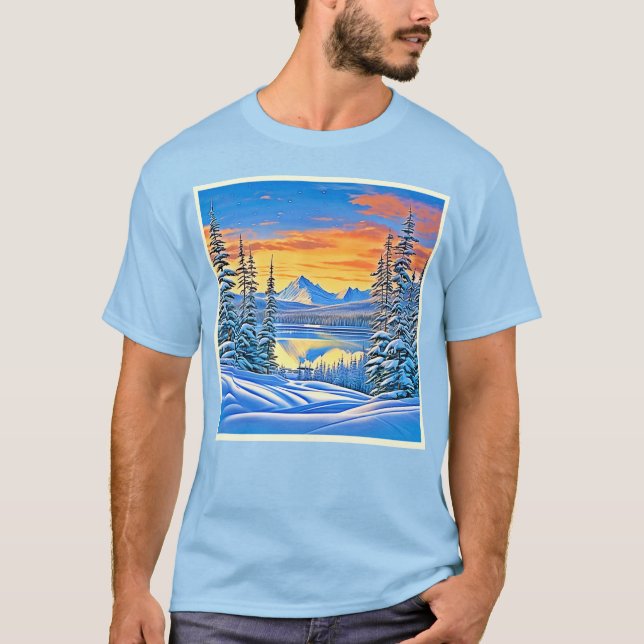 Camiseta Snowy Mountain Sunset Glow (Frente)
