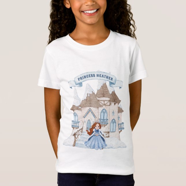 Camiseta Snowy Winter Red Haired Princess Castle Birthday (Frente)