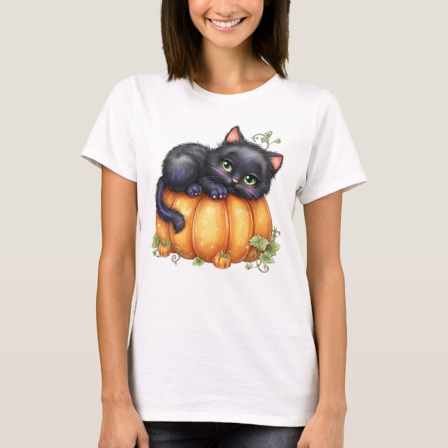 Camiseta Só andando por aí, Gatinho Descansado Em Pumpkin (Frente)