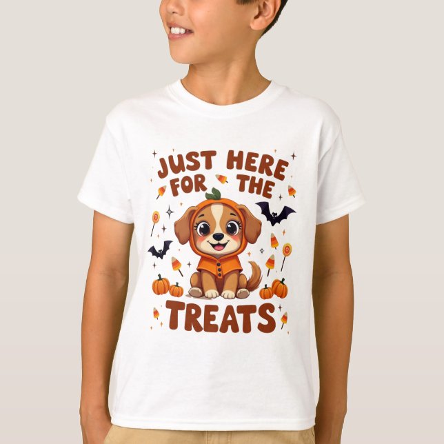 Camiseta Só Aqui Para Os Tratamentos De Halloween (Frente)