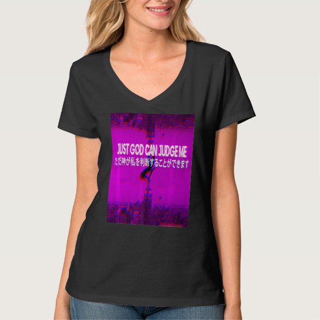 Camiseta Só Deus Pode Vaporwave Aestetizar Japonês (Frente)